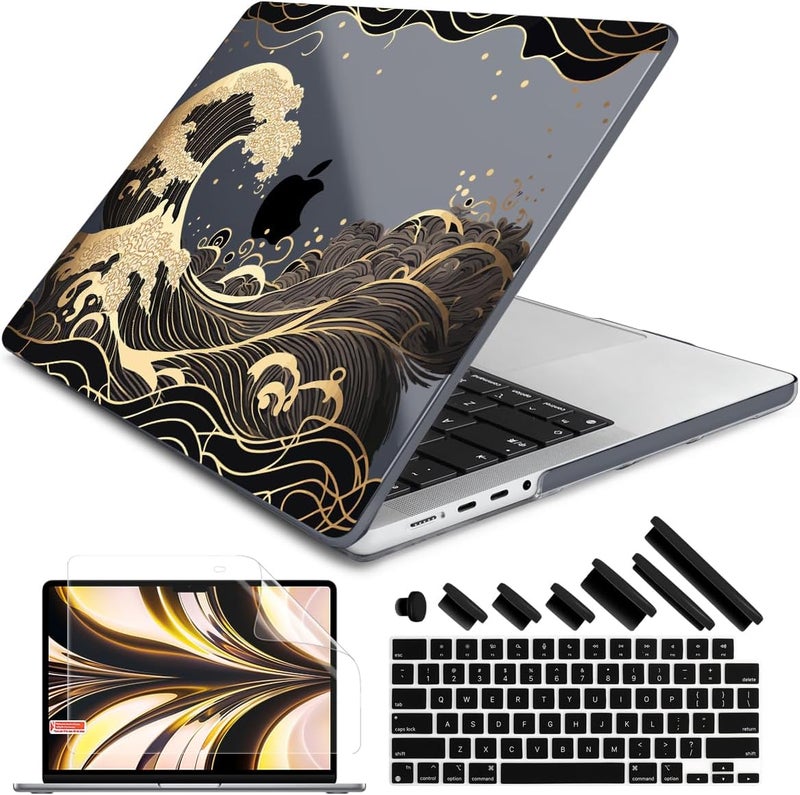 DONGKE Case for M5 MacBook Pro 14 inch 2025 2024-2021 M4 M3 M2 M1, Plastic Hard Shell Cover Compatible with A3434 A3112 A3401 A3185 A2992 A2779 A2442, Retina XDR Display & Touch ID, Golden Wave - Image 1